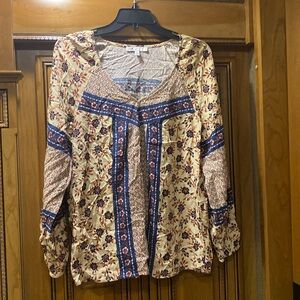 DR2 by Daniel Rainn BOHO Long Sleeve Muli-Colored Blouse Size Medium